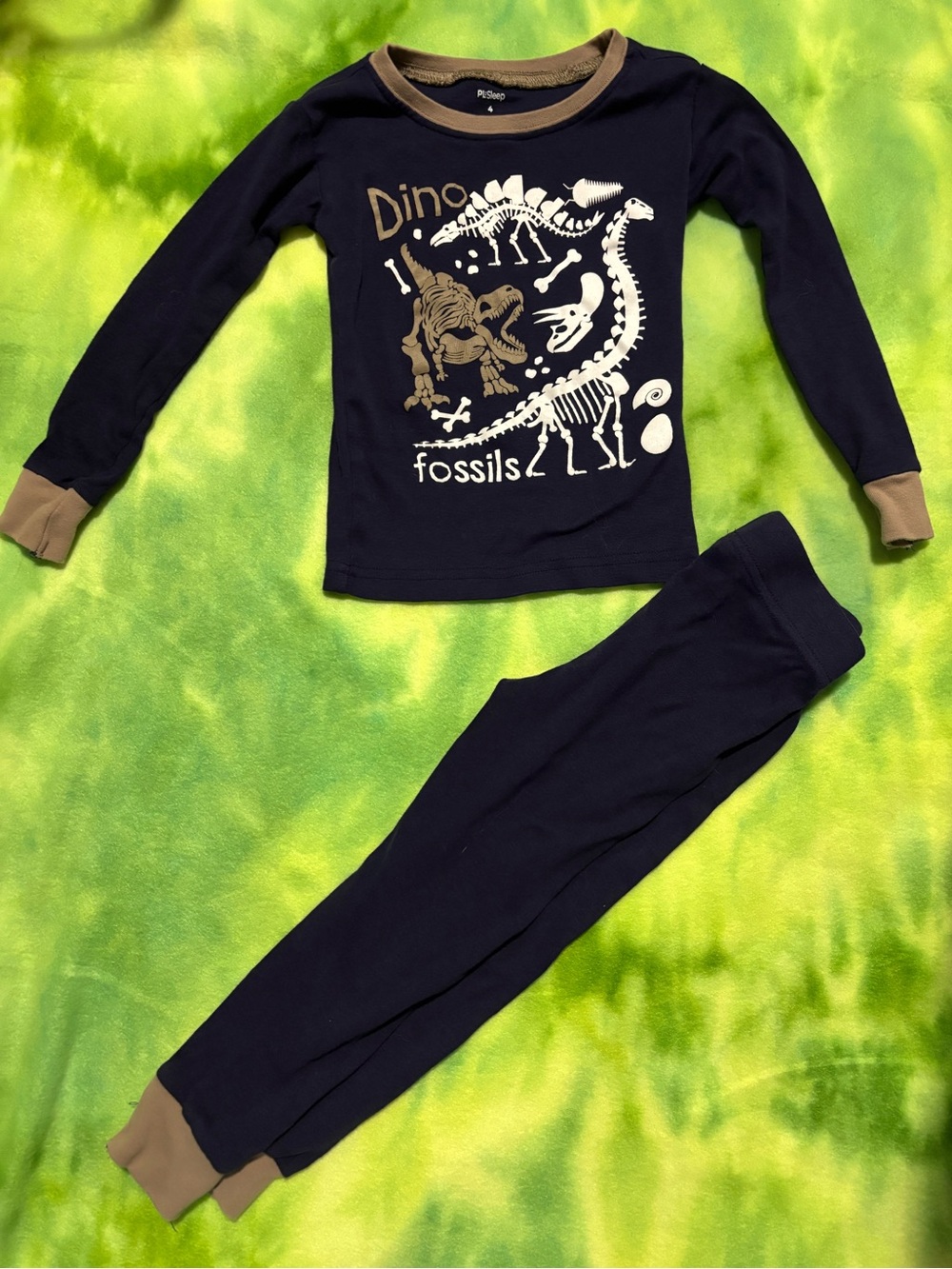 Kids Dino Fossils Navy and Tan Pajama Set